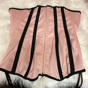 Barbie pink and black sexy lace corset and waist trainer.